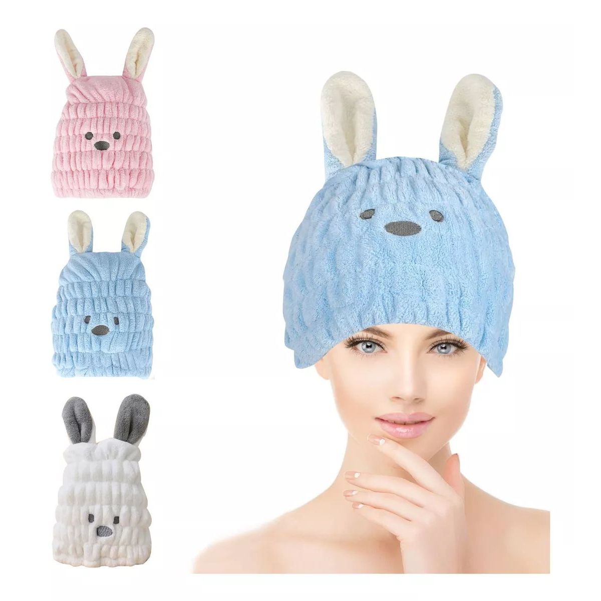 EVERSO - Pack 3 Gorro Toalla Microfibra Para Secar Cabello Ducha