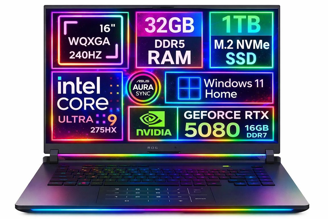NOTEBOOK GAMER Rog Strix G16 2025 WQXGA 2.5k Ultra 9 275hx 1tb 32gb Rtx 5080 16GB