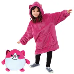 MOVI - Polerón Peluche Sherpa Infantil Gatito Rosa 2 en 1 – Suave, Cálido y Divertido