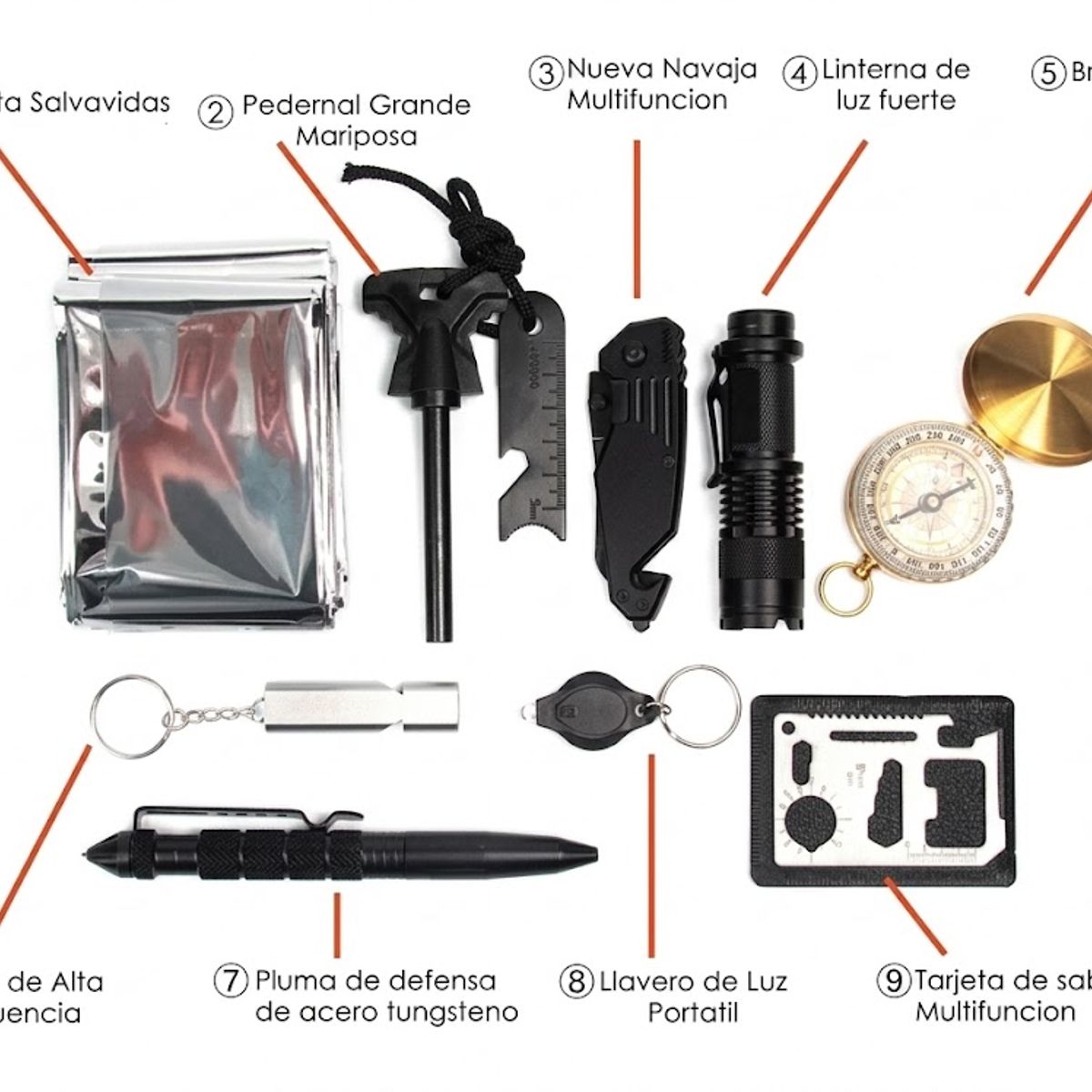 GENERICO - Kit Herramientas de Supervivencia Camping 10 En 1