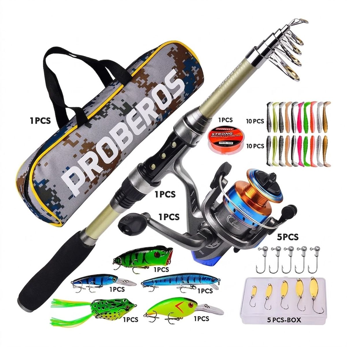 GENERICO - Kit Pesca 1.8 m Caña Carrete Señuelo Accesorio Bolsa Completo