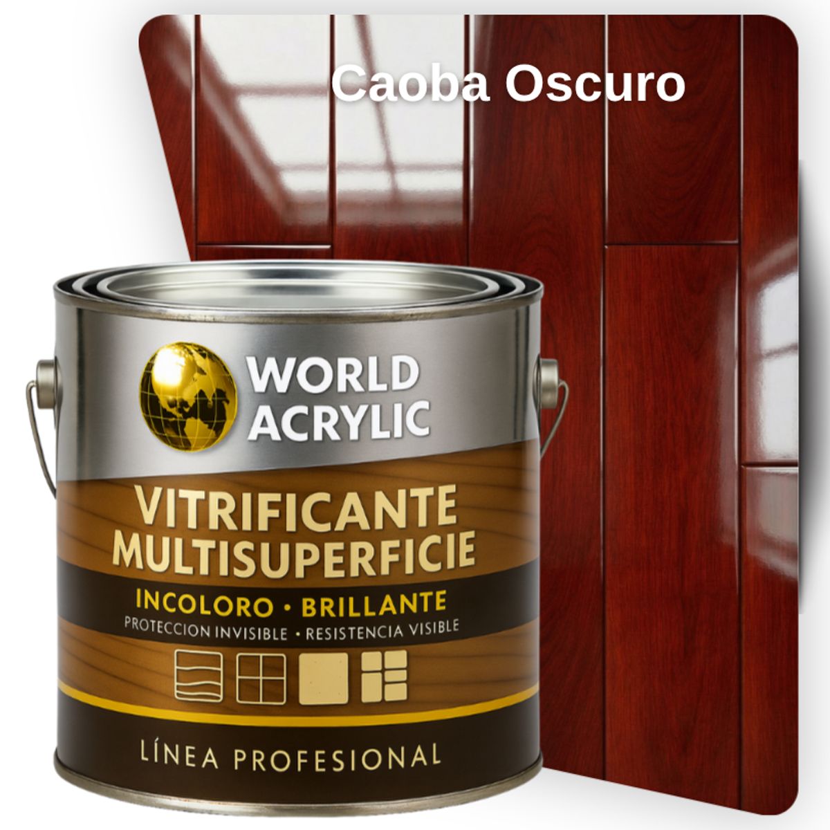 WORLD ACRYLIC - VITRIFICANTE MULTISUPERFICIE INCOLORO BRILLANTE CAOBA OSCURO GALÓN