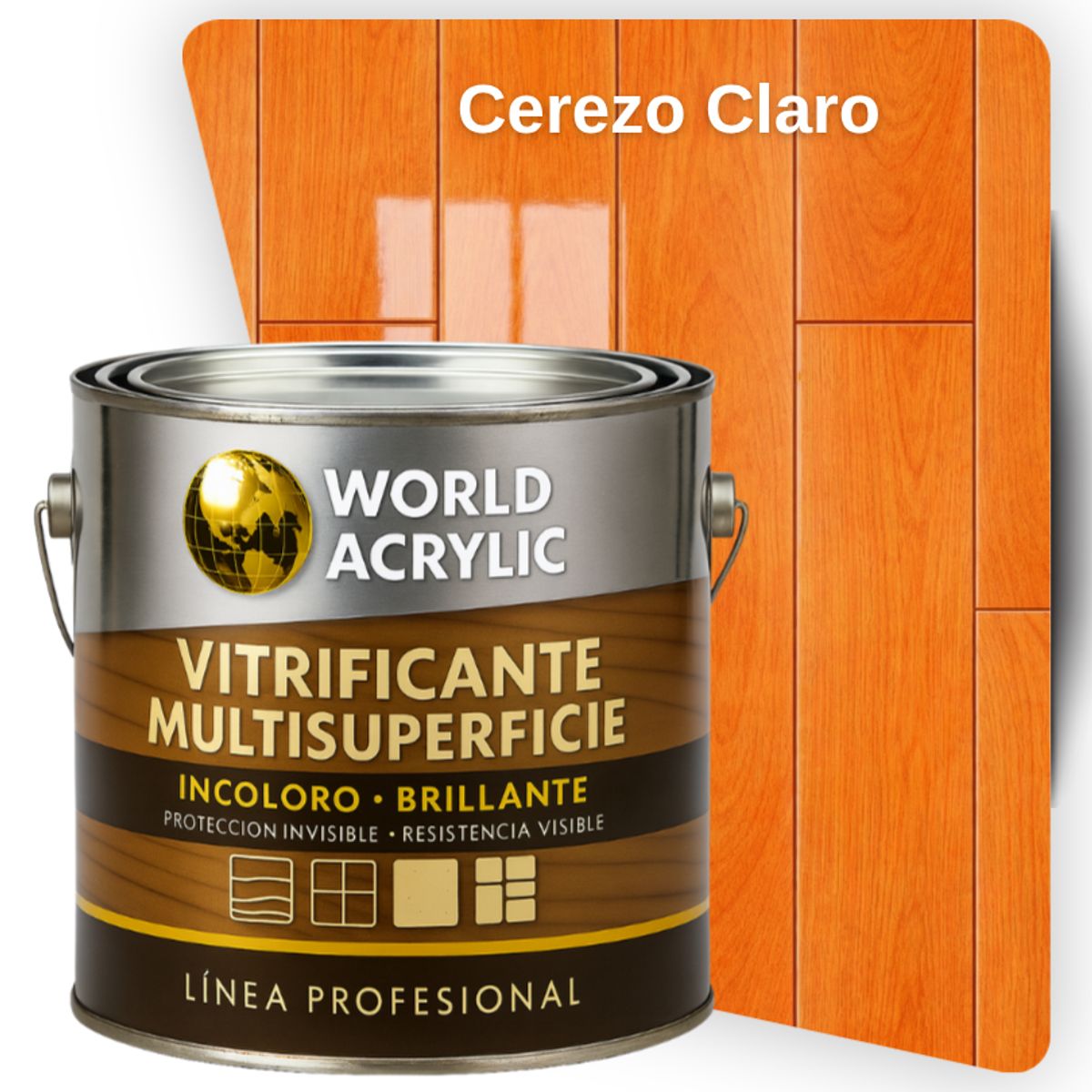 WORLD ACRYLIC - VITRIFICANTE MULTISUPERFICIE INCOLORO BRILLANTE CEREZO CLARO GALÓN