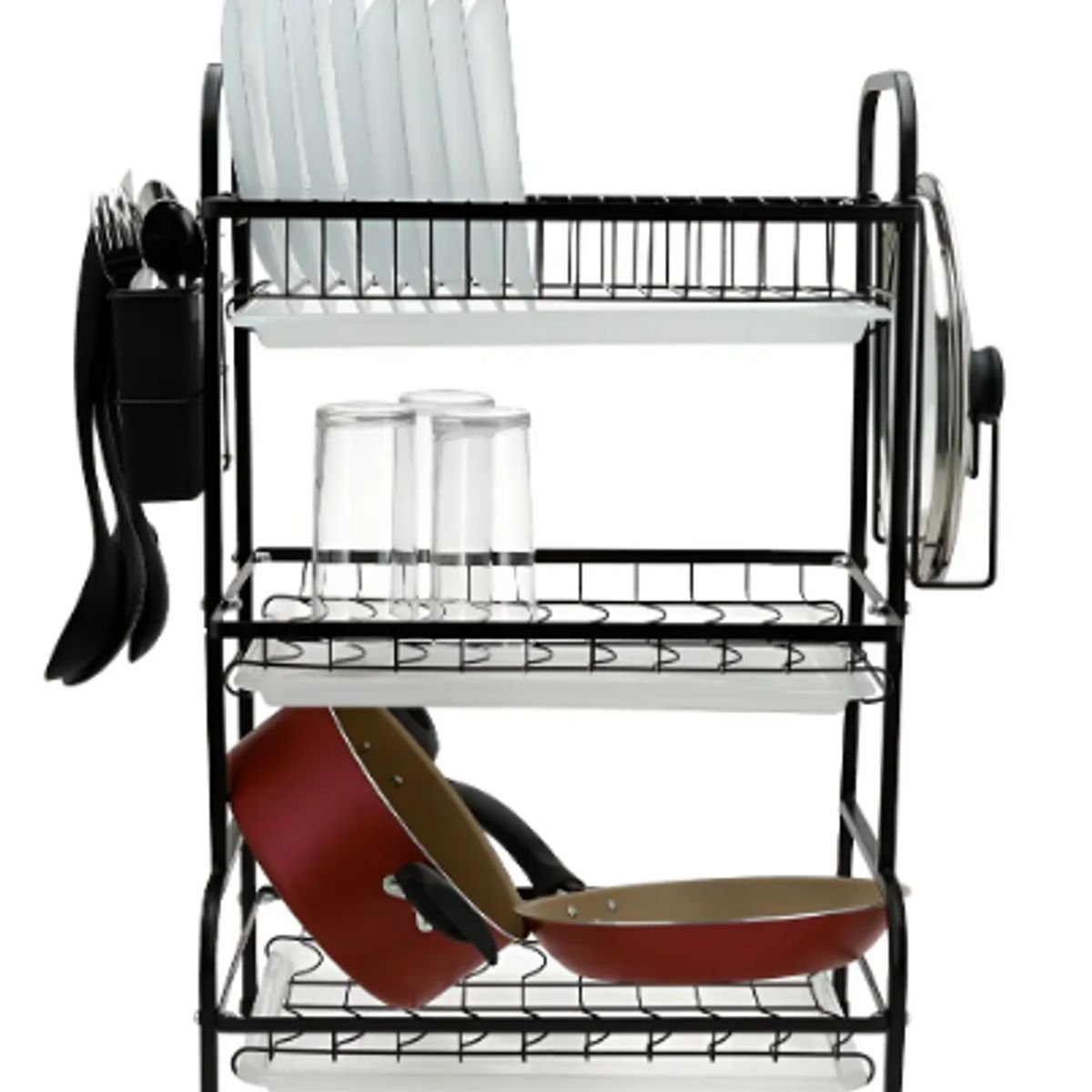 GENERICO - Escurridor De Platos Seca Cubiertos Metal 3 Niveles Mesada Color Negro