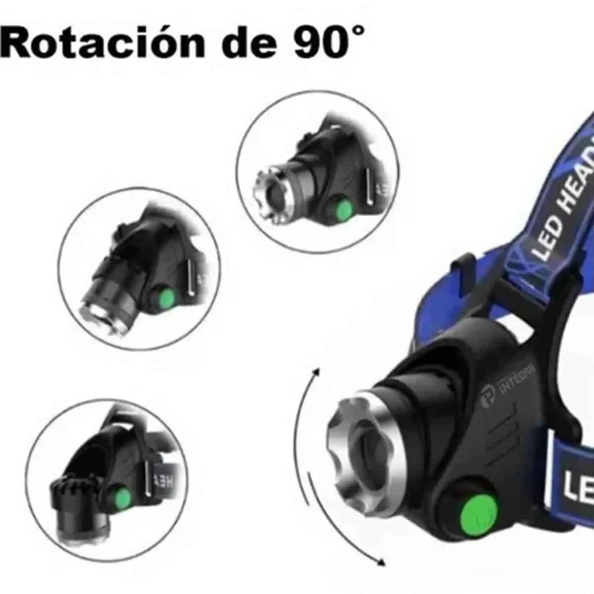 GENERICO - Linterna Frontal Led Cabeza Recargable 1600 Lúmenes