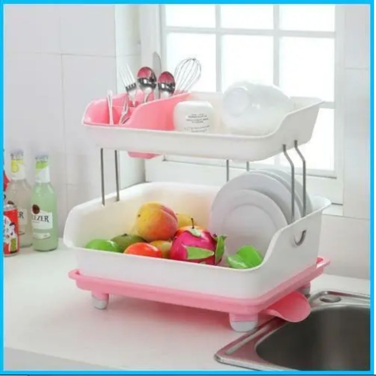 GENERICO - Escurridor De Platos Secador Para Fregadero 2 Niveles Color Rosa