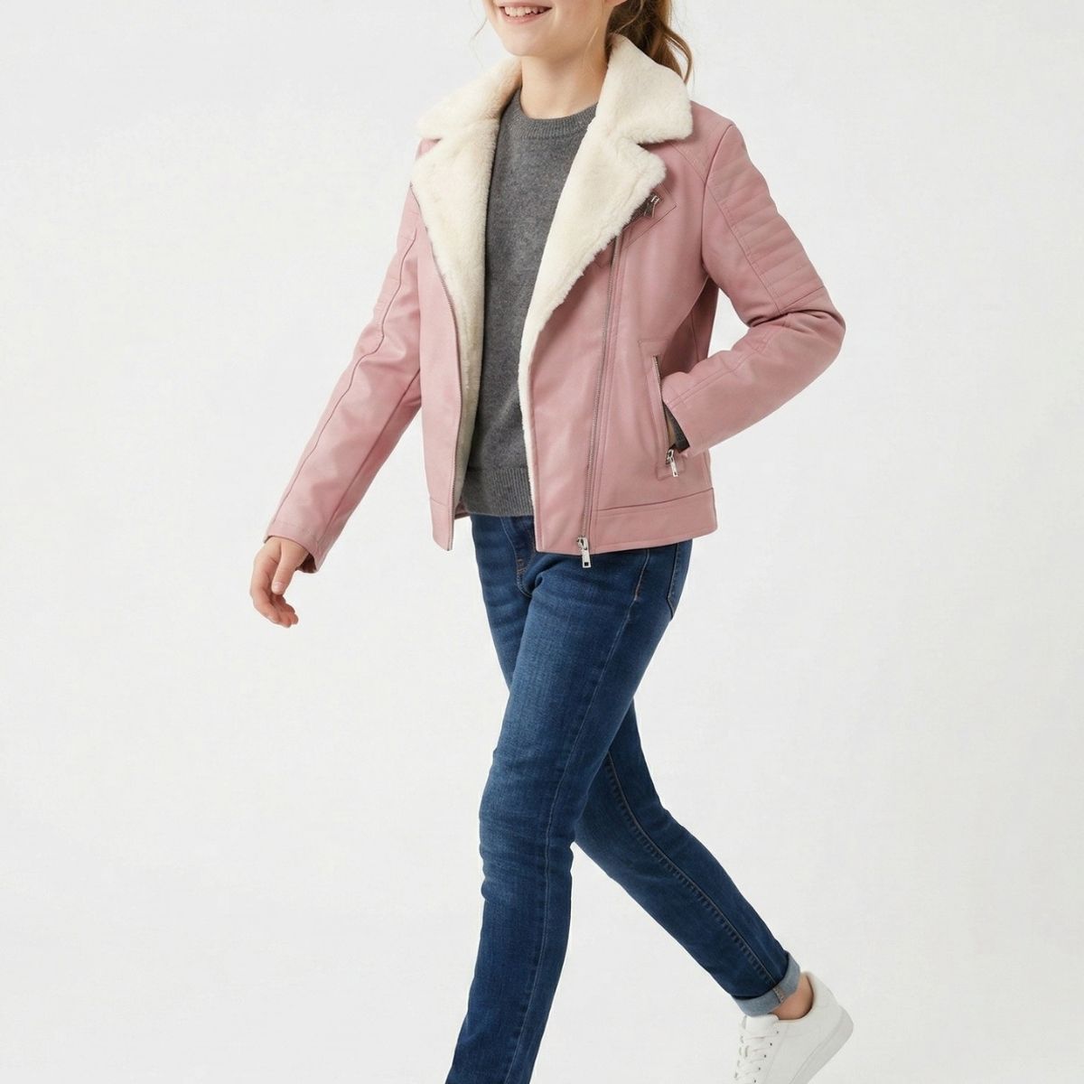 KIBOU - Chaquetas Aviadora de Ecocuero con Polar para Niños