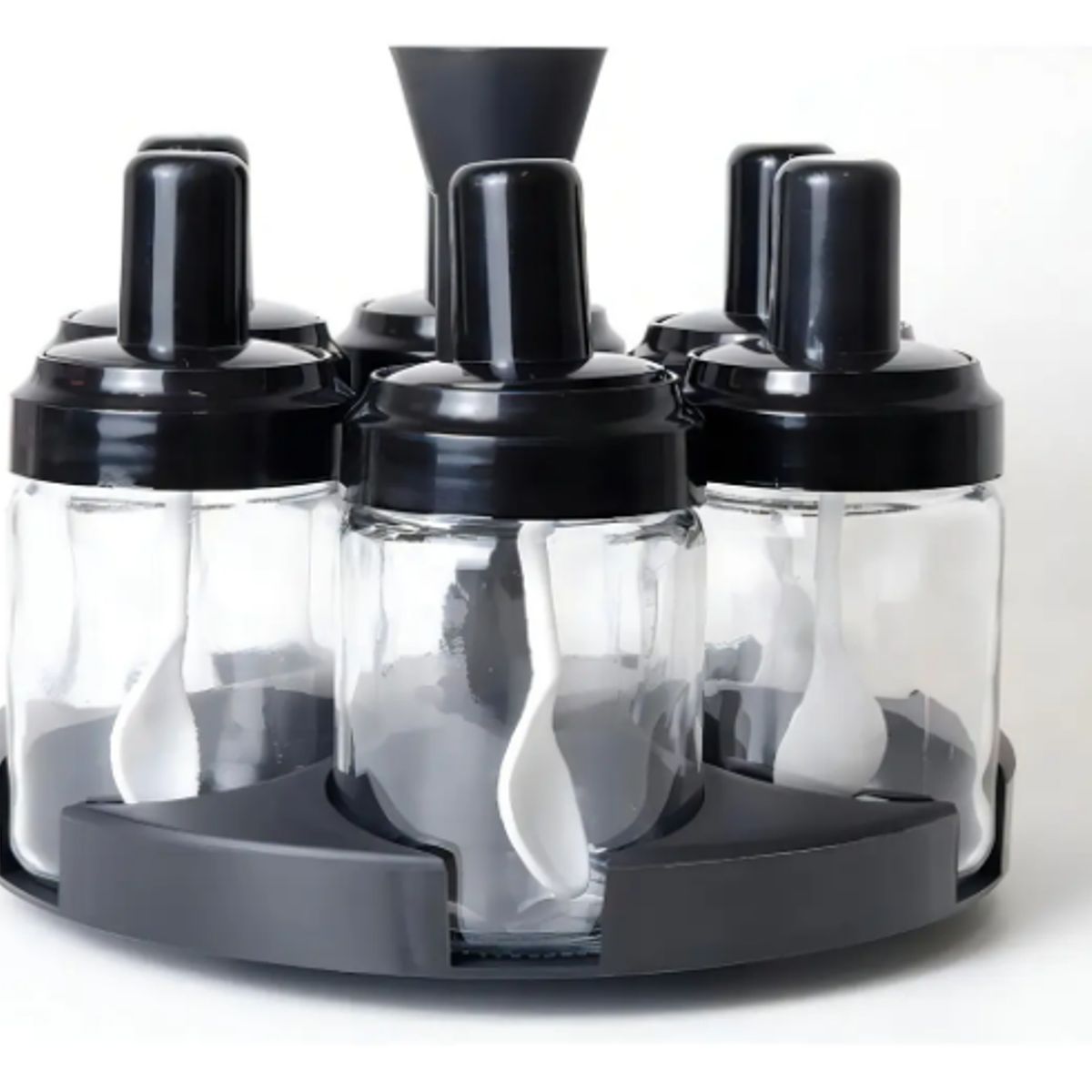 GENERICO - Set 6 Especieros Condimentos Giratorio 360 Especiero Cocina Color Negro