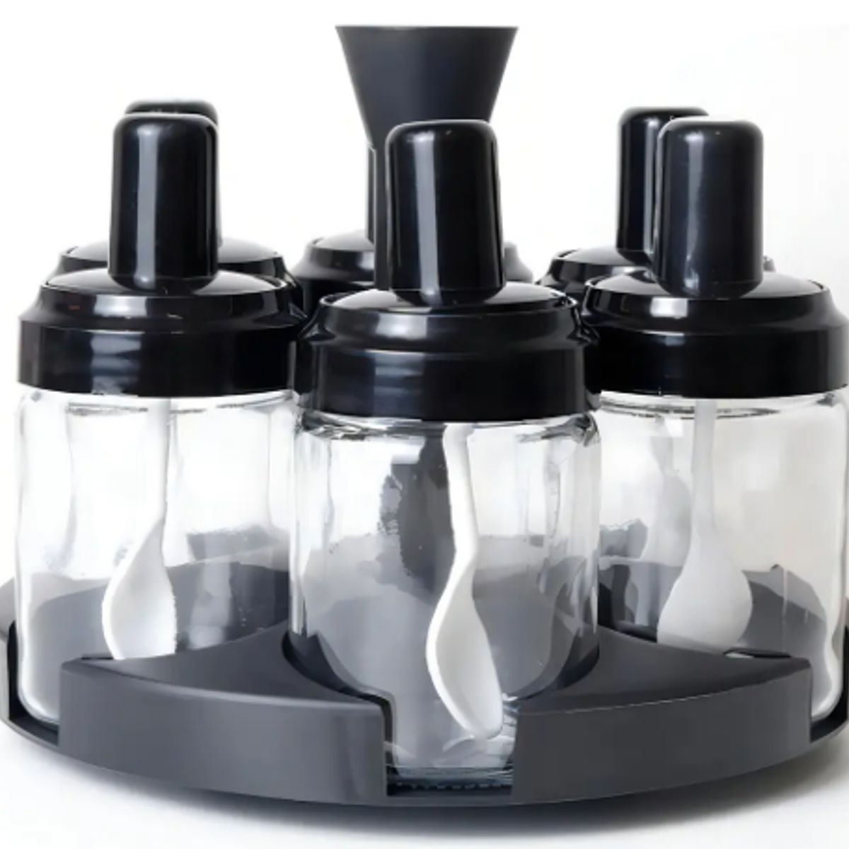 GENERICO - Set 6 Especieros Condimentos Giratorio 360 Especiero Cocina Color Negro