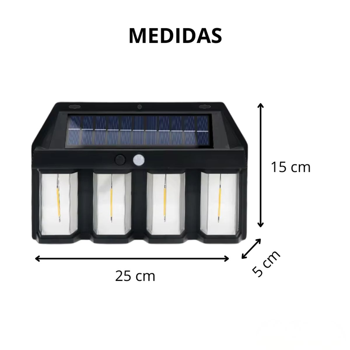 GENERICO - Lámpara Led solar de 4 focos, Exterior, Luz cálida, Sensor movimiento