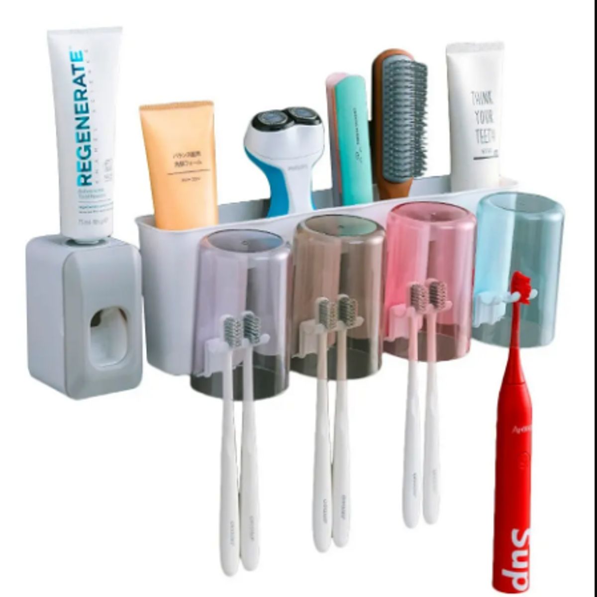 GENERICO - Soporte Cepillos Dientes Toothbrush RA-879B Dispensador Pasta Vaso Baño Pared