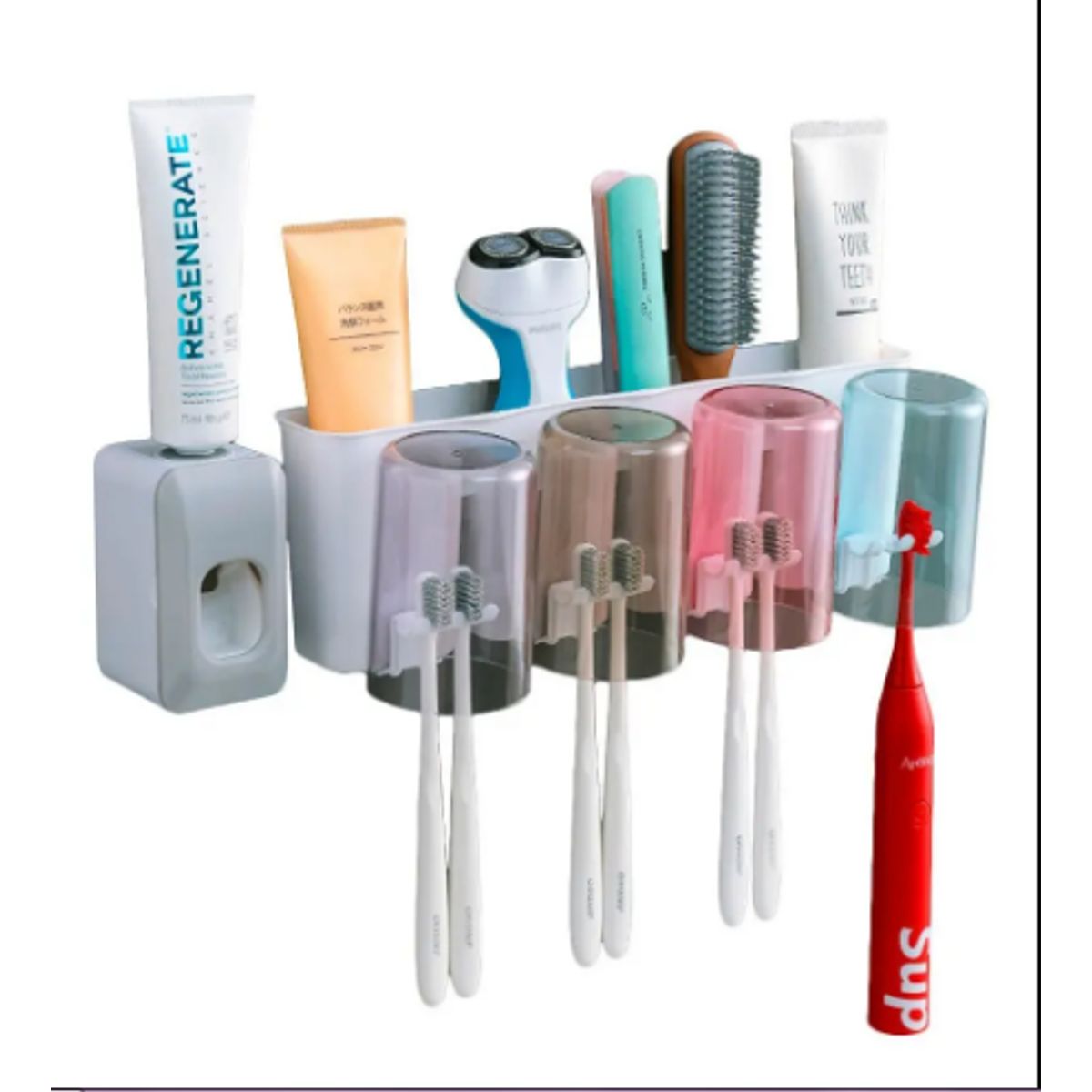 GENERICO - Soporte Cepillos Dientes Toothbrush RA-879B Dispensador Pasta Vaso Baño Pared