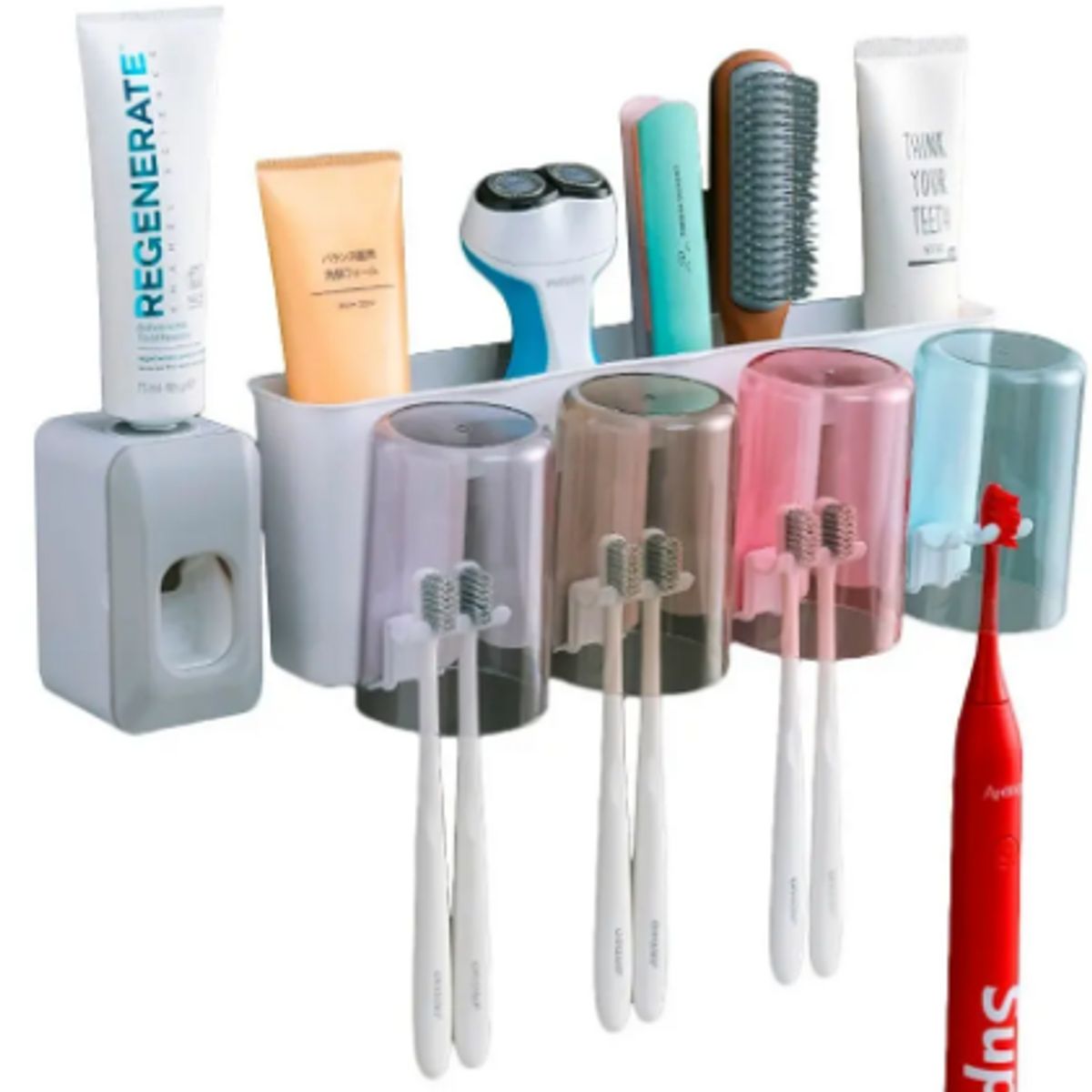 GENERICO - Soporte Cepillos Dientes Toothbrush RA-879B Dispensador Pasta Vaso Baño Pared