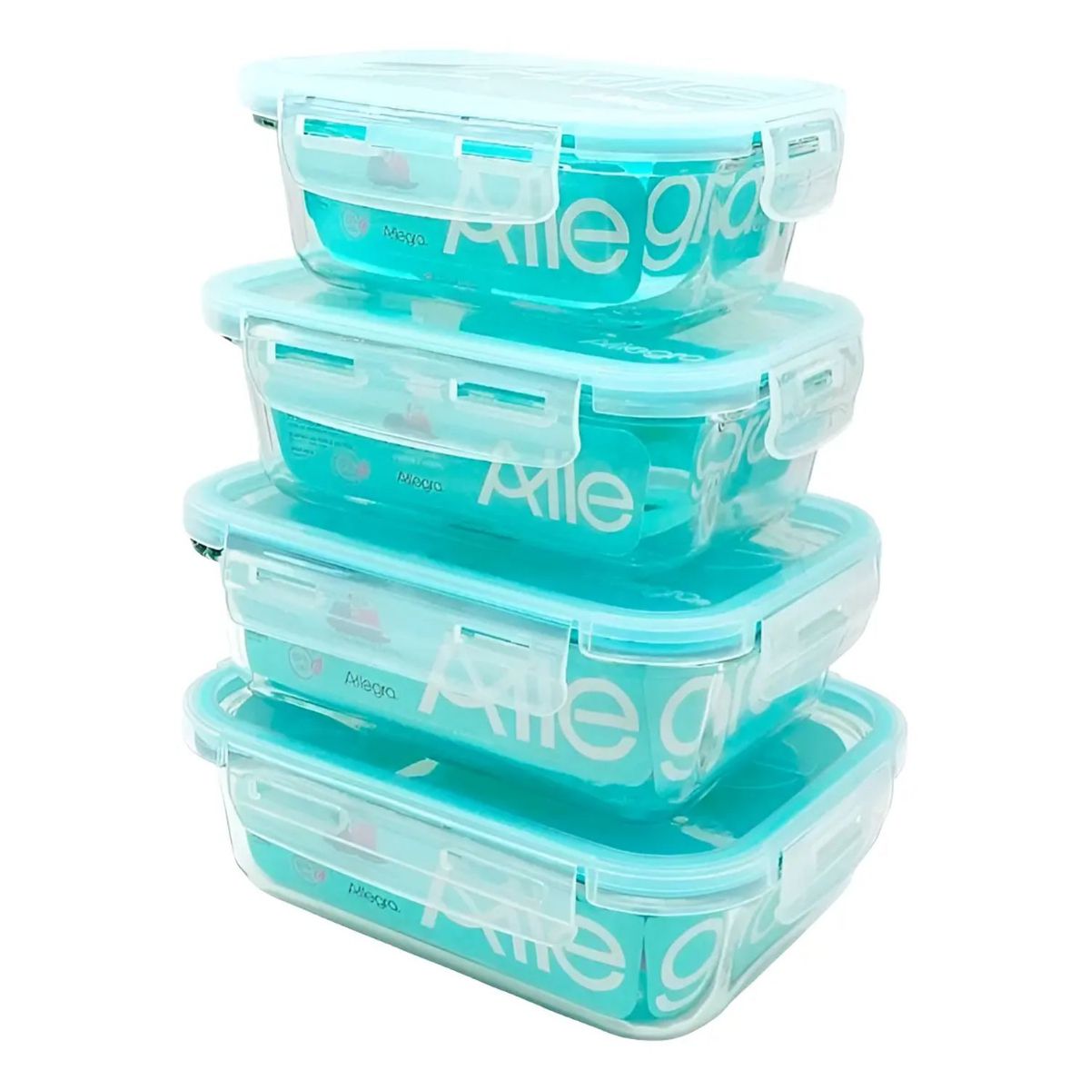 ALLEGRA - Pack 4 Contenedores Herméticos Vidrio 420+600+750+1000 Ml