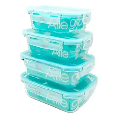 ALLEGRA - Pack 4 Contenedores Herméticos Vidrio 420+600+750+1000 Ml