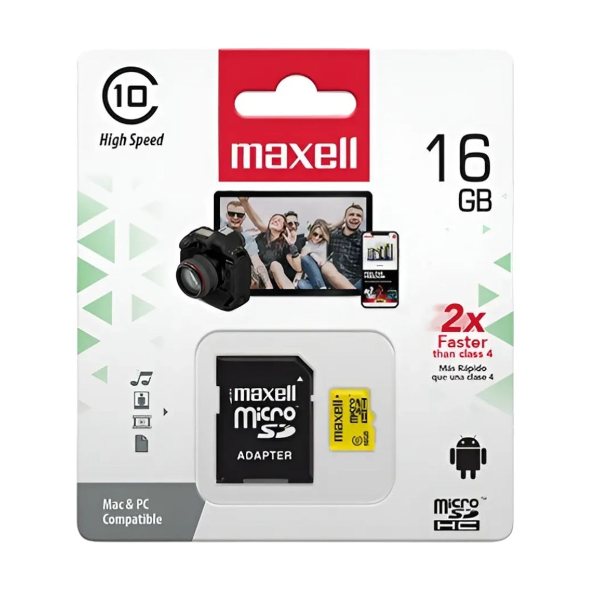 MAXELL - Memoria Micro SD 16GB Clase 10 Con Adaptador Full HD