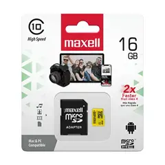 MAXELL - Memoria Micro SD 16GB Clase 10 Con Adaptador Full HD
