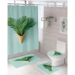 GENERICO - Juego de Baño Completo 5 Piezas Cortina de Tela y Forro de Ducha