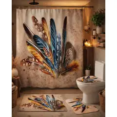 GENERICO - Juego de Baño Completo 5 Piezas Cortina de Tela y Forro de Ducha