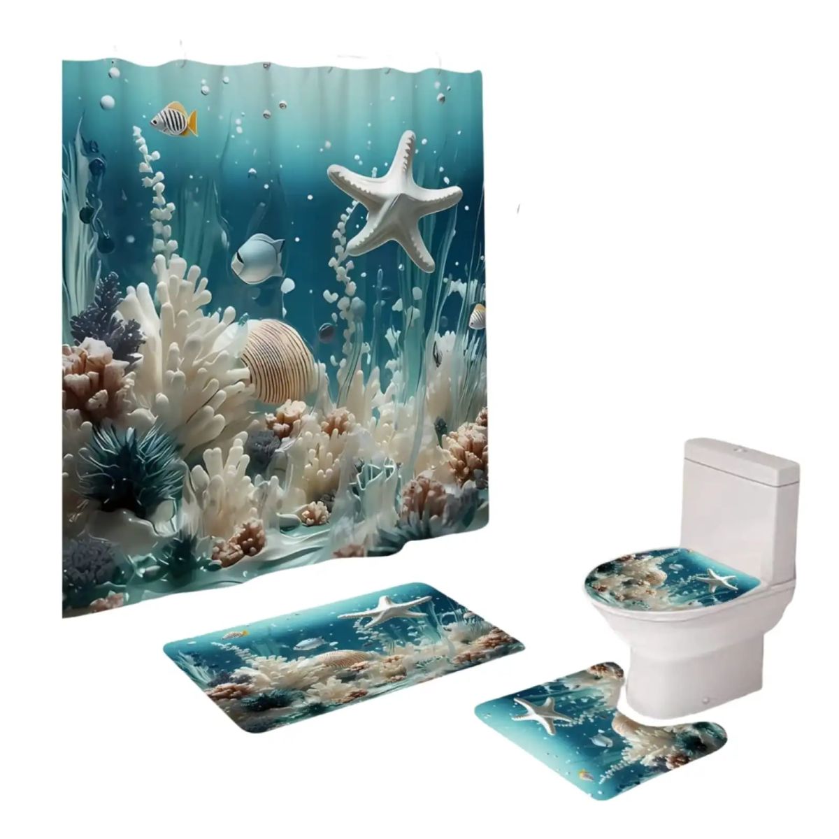 GENERICO - Juego de Baño Completo 5 Piezas Cortina de Tela y Forro de Ducha