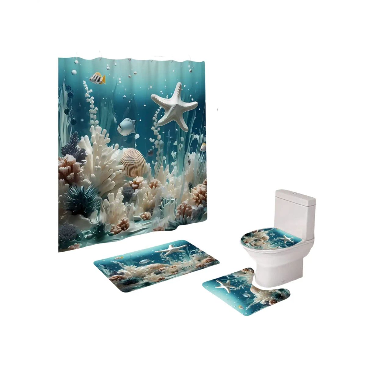 GENERICO - Set 5 Piezas Baño Cortina Lavable con Forro de Ducha