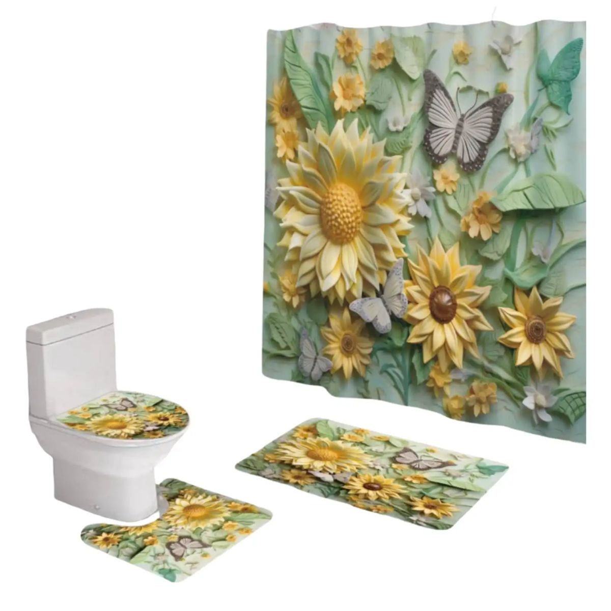 GENERICO - Set 5 Piezas Baño Cortina Lavable con Forro de Ducha