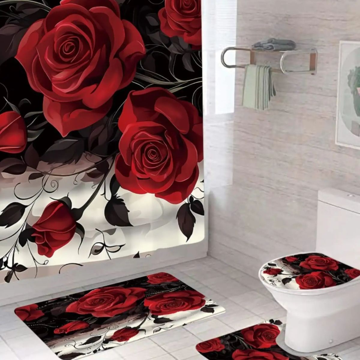 GENERICO - Set 5 Piezas Baño Cortina Lavable con Forro de Ducha