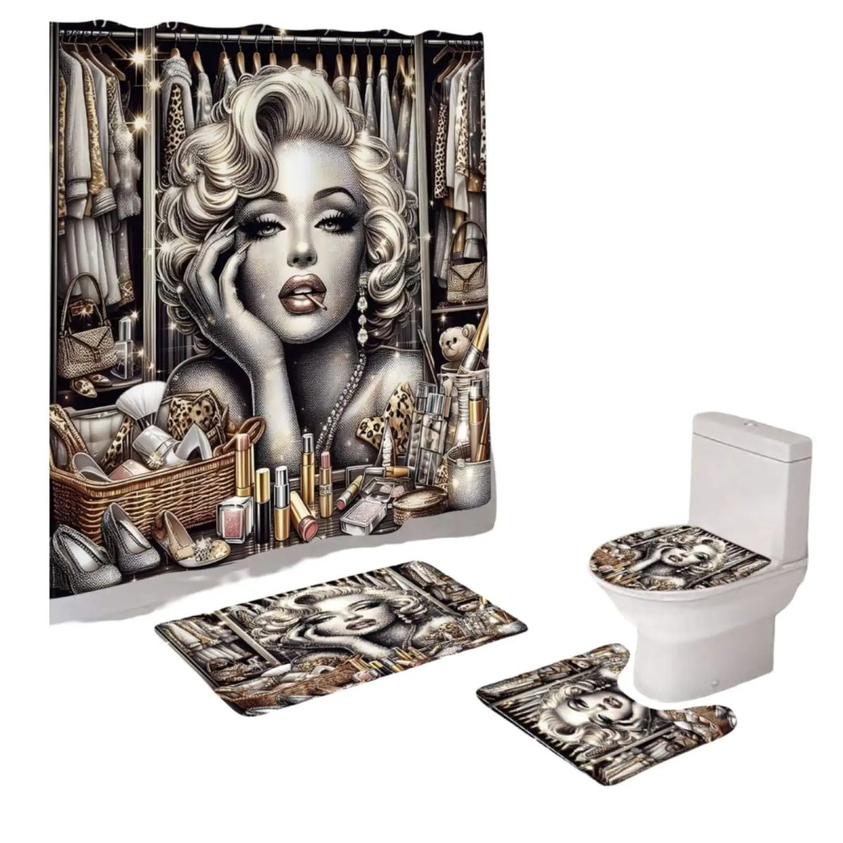 GENERICO - Set 5 Piezas Baño Cortina Lavable con Forro de Ducha