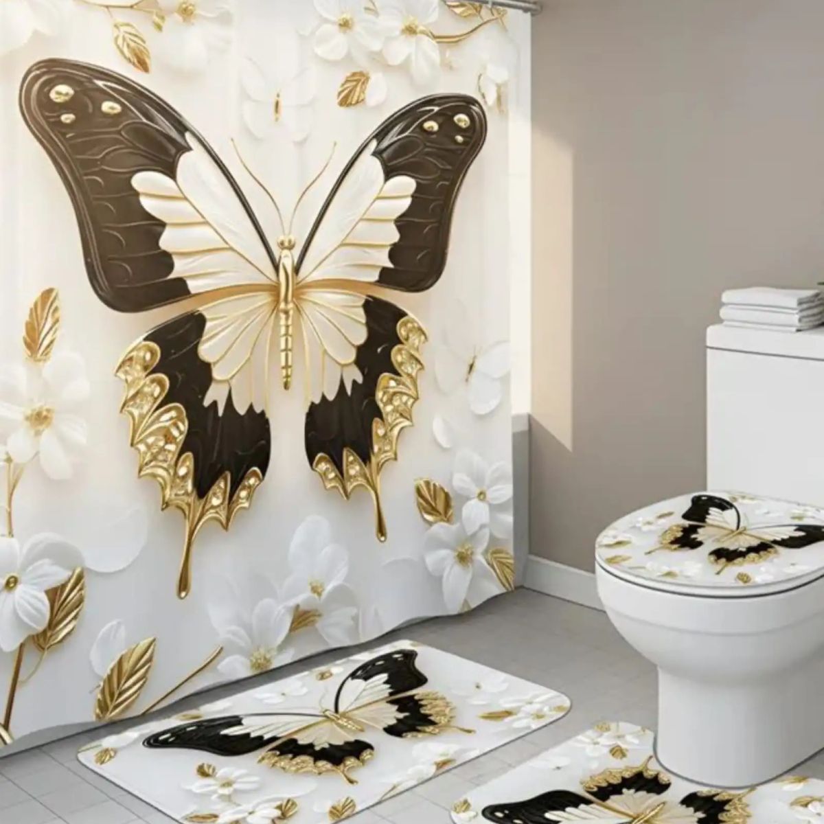 GENERICO - Set 5 Piezas Baño Cortina Lavable con Forro de Ducha