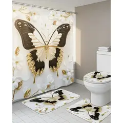 GENERICO - Set 5 Piezas Baño Cortina Lavable con Forro de Ducha