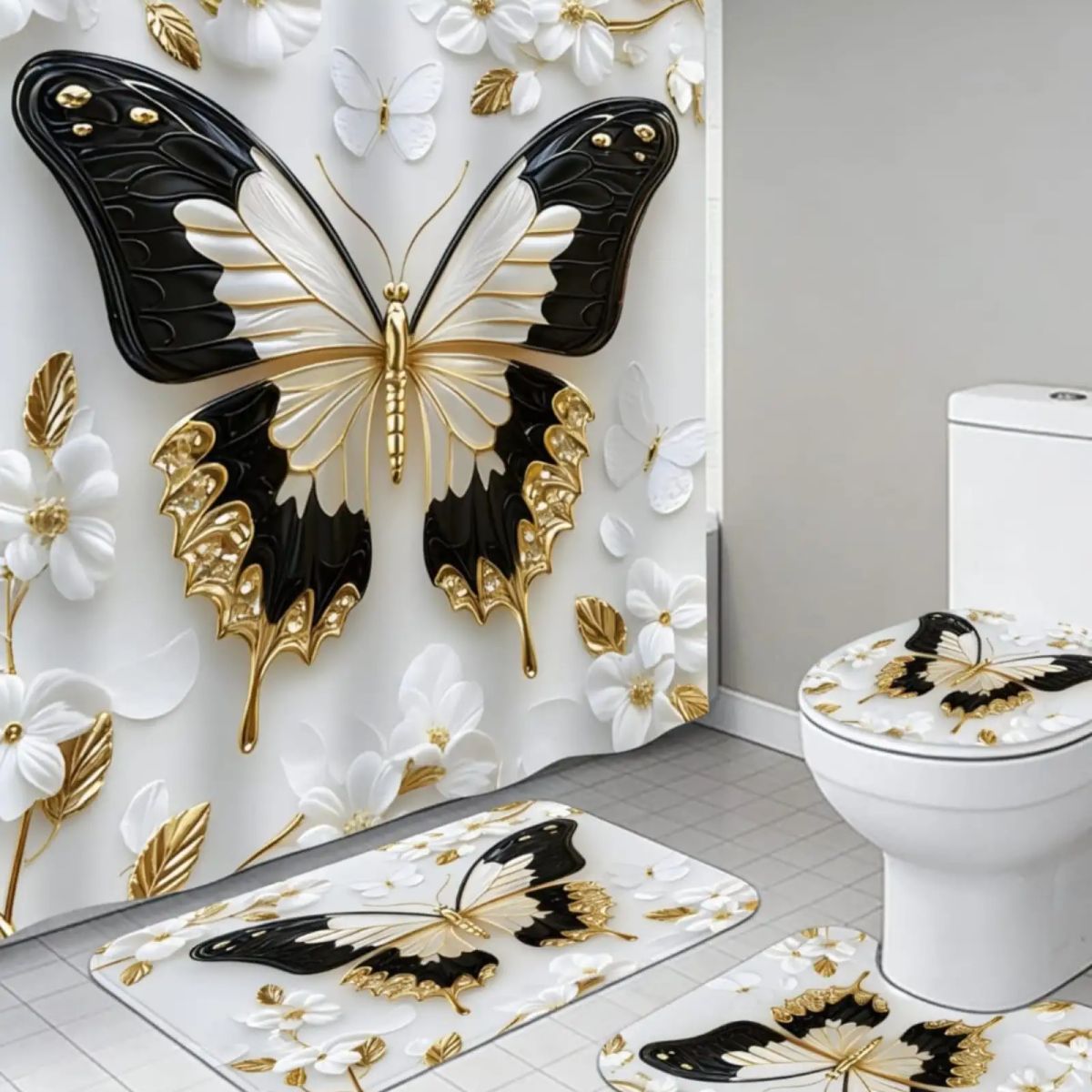 GENERICO - Set 5 Piezas Baño Cortina Lavable con Forro de Ducha