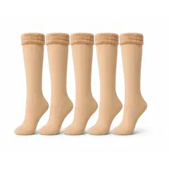 GENERICO - Pack 5 Pares Calcetín Largo De Polar Efecto Térmico de Color Beige