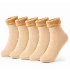 GENERICO - Pack 5 Calcetines Térmicos Forrados De Polar de Color Beige