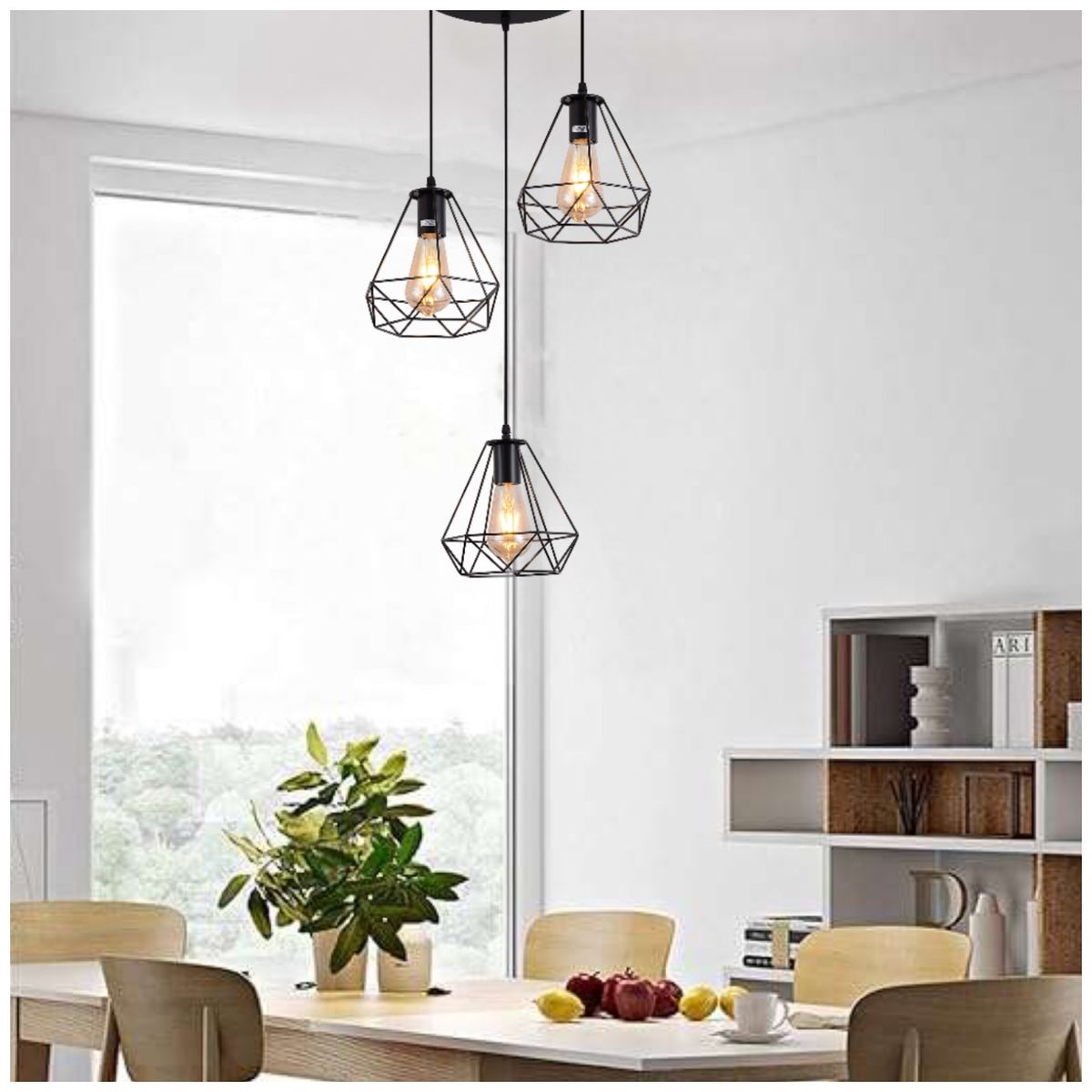 ROHE - Lámpara Colgante 3 Luces E27 Color Negro 46×46×100cm