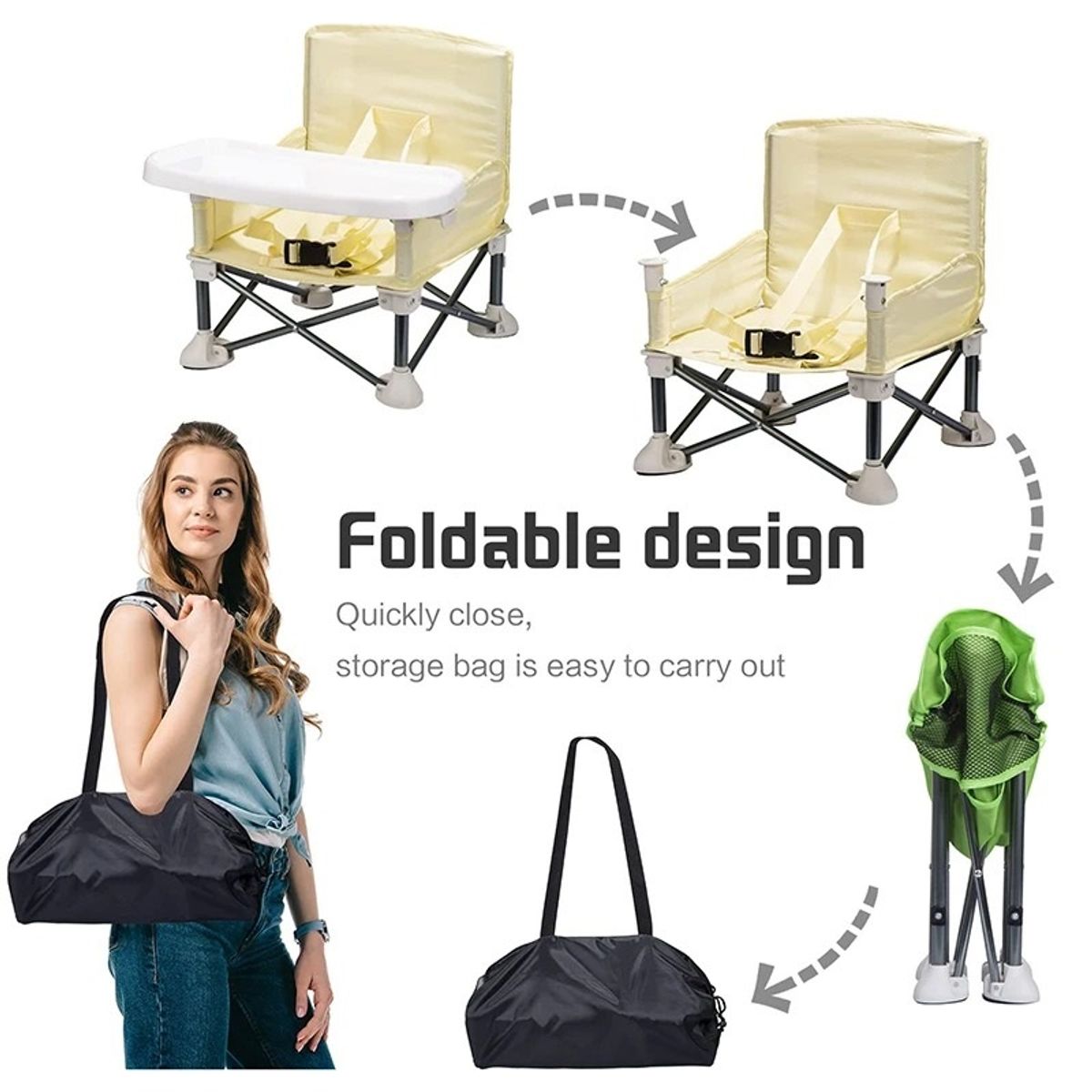 GENERICO - SILLA CAMPING PARA BEBES PLEGABLE PORTATIL AMARILLO PASTEL