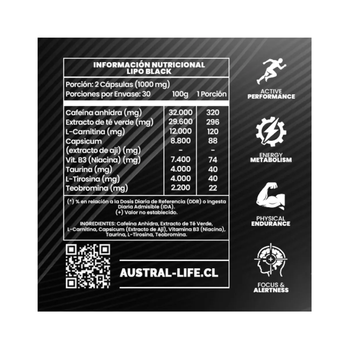 AUSTRAL LIFE - Lipo Black - Energía y Metabolismo Activo - 60 Cápsulas - Austral Life