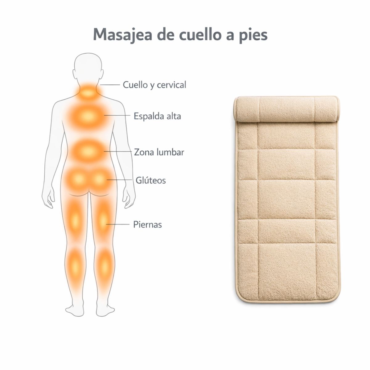 MOVI - Colchoneta Masajeadora con Calor – 9 Modos Vibración para Espalda, Cuello y Piernas - Control Remoto