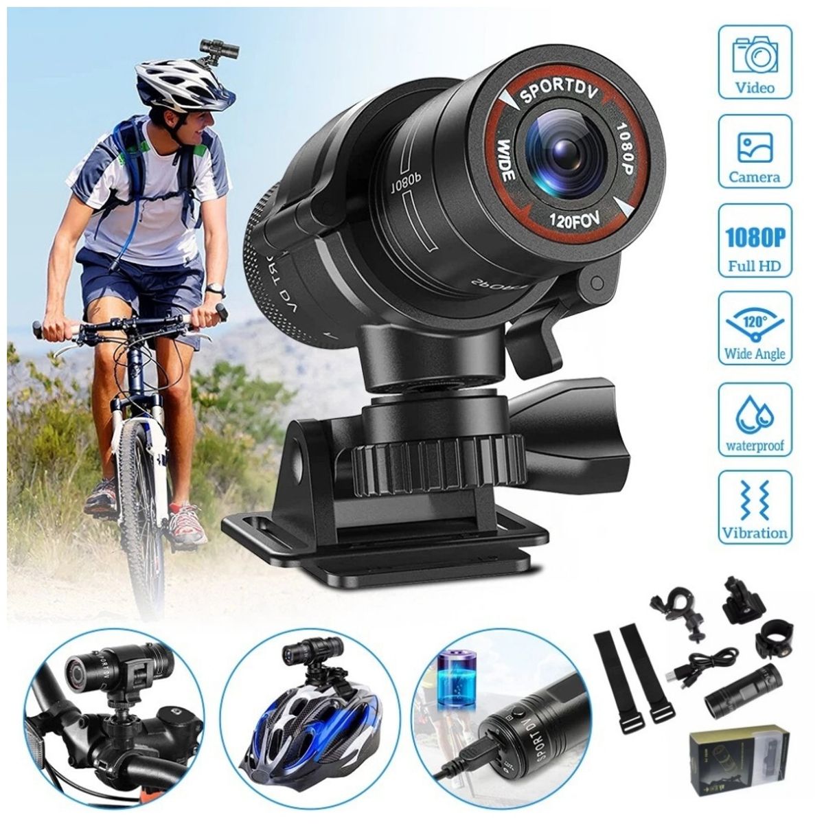 KUANGYE - F9 HD 1080P mini camara accion de video para el agua,lente gran angular de 120 grados,impermeable