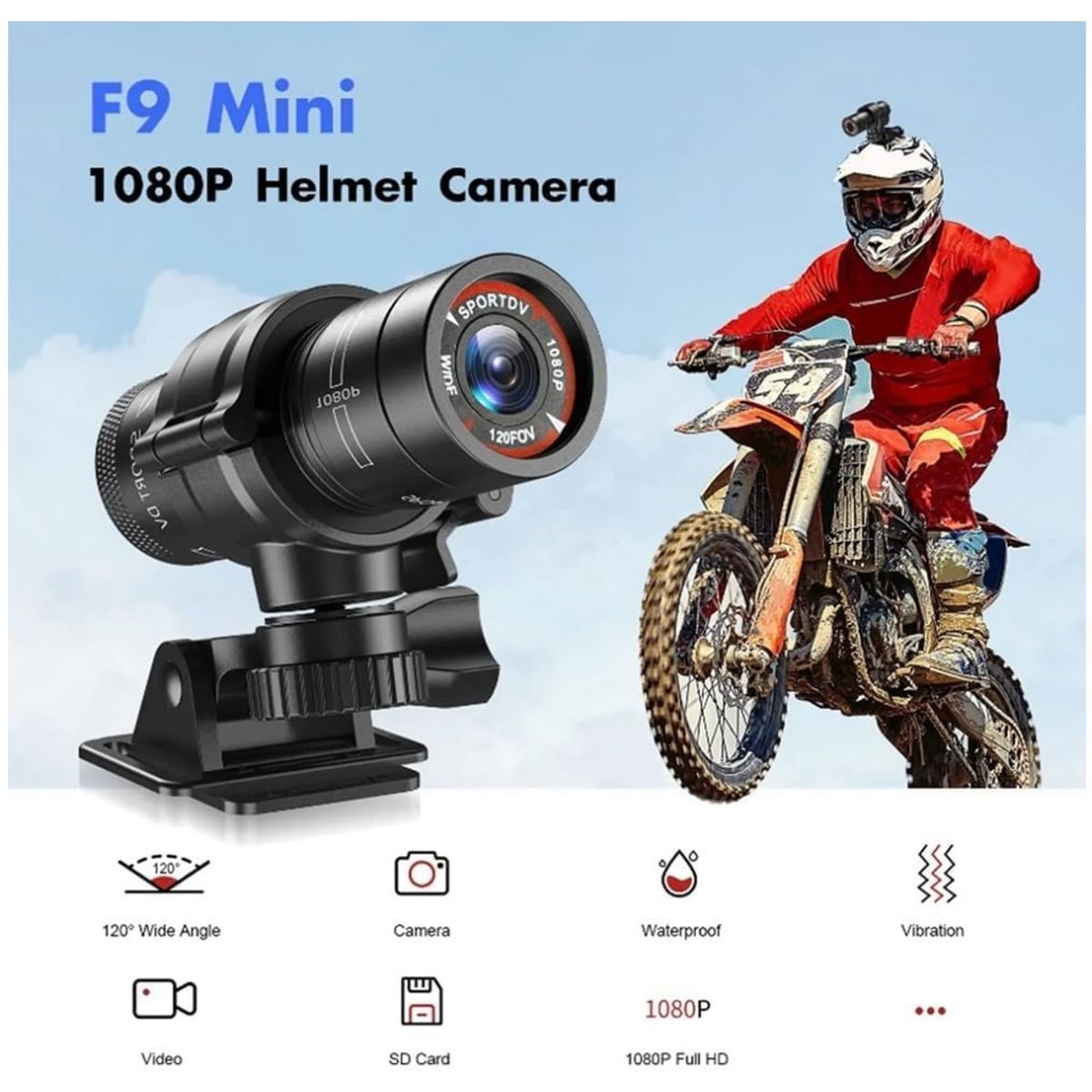 KUANGYE - F9 HD 1080P mini camara accion de video para el agua,lente gran angular de 120 grados,impermeable