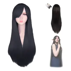 GENERICO - Las Pelucas De Pelo Largas Negras De Cosplay Del Anime 80cm