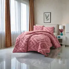 GENERICO - Cubrecama Plush Con Chiporro De Invierno 1.5 Plazas Infantil Diseño Rombo Rosado