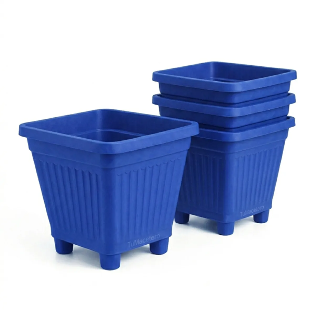 GENERICO - Pack 4 Maceteros Plástico Cuadrado Azul 30 cm