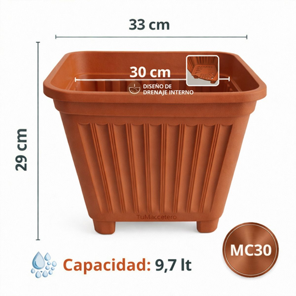 GENERICO - Pack 2 Maceteros Plástico Cuadrado Azul 30 cm