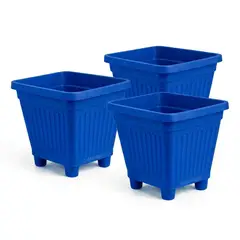 GENERICO - Pack 3 Maceteros Plástico Cuadrado Azul 40 cm