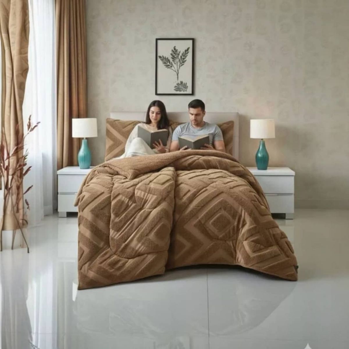 GENERICO - Cubrecama Plush Con Chiporro  De Invierno 2 Plazas Diseño Jacquard Rombo