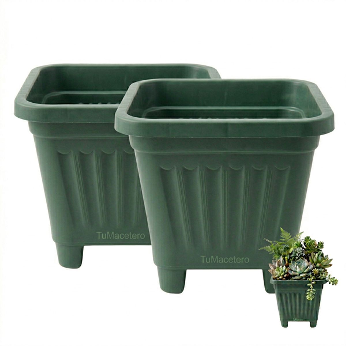 GENERICO - Pack 2 Maceteros Plástico Cuadrado Verde 15 cm