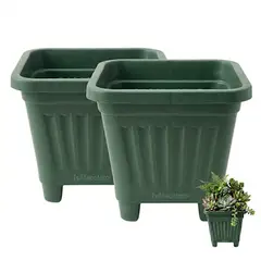 GENERICO - Pack 2 Maceteros Plástico Cuadrado Verde 15 cm