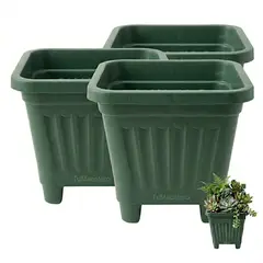 GENERICO - Pack 3 Maceteros Plástico Cuadrado Verde 15 cm