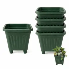 GENERICO - Pack 5 Maceteros Plástico Cuadrado Verde 15 cm
