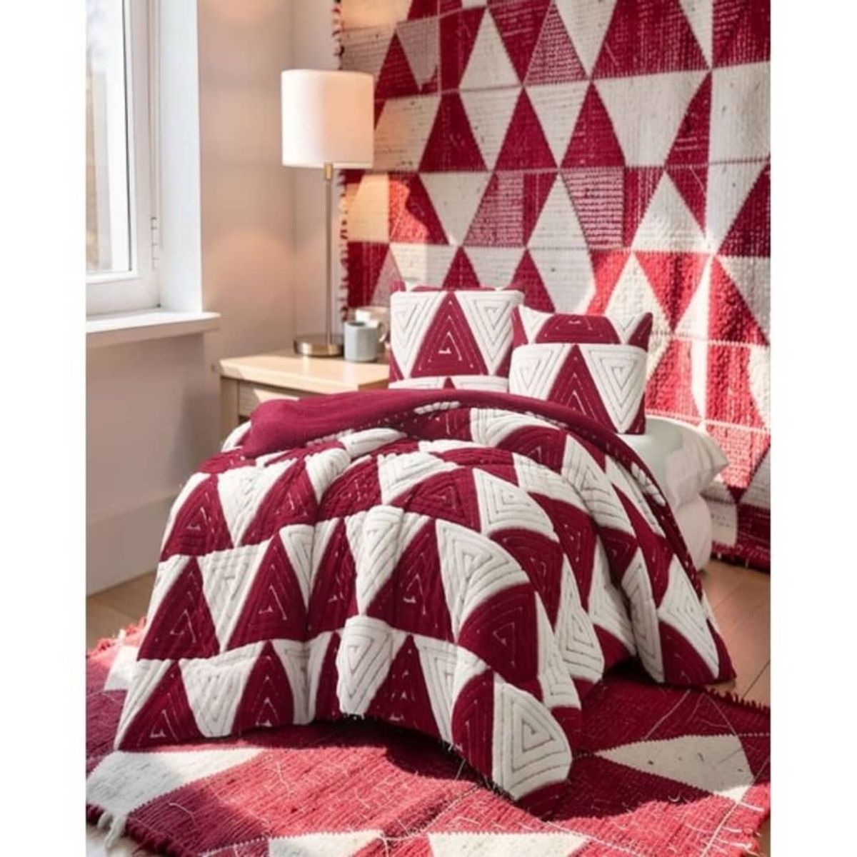 GENERICO - Cubrecama Plush Con Chiporro  De Invierno 2 Plazas Diseño Chevron Burdeo